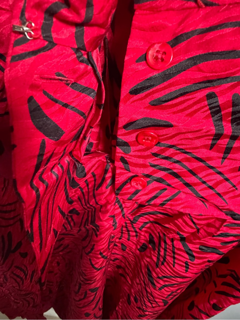 Vtg 100% Silk Red Patterned Long-Sleeve Midi Dress - Picture 8 of 10
